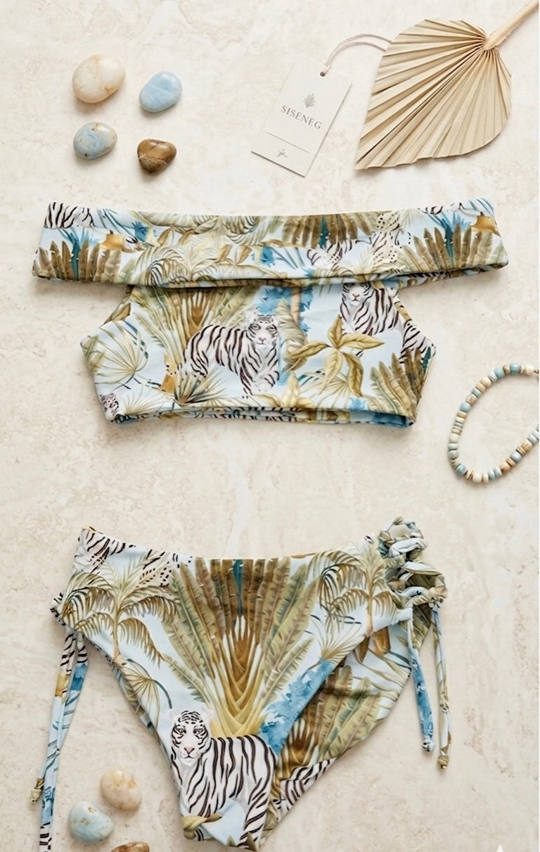 White Tiger Bikini (2 piezas) Top estilo Crop panty ajustable